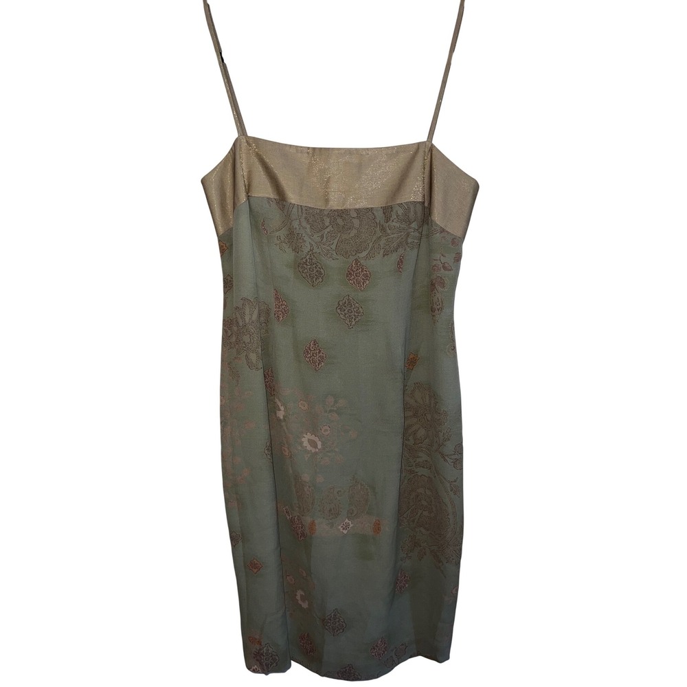 Zion New York Vintage 90s Silk Wool Jacquard Floral Paisley Slip Dress Green 8